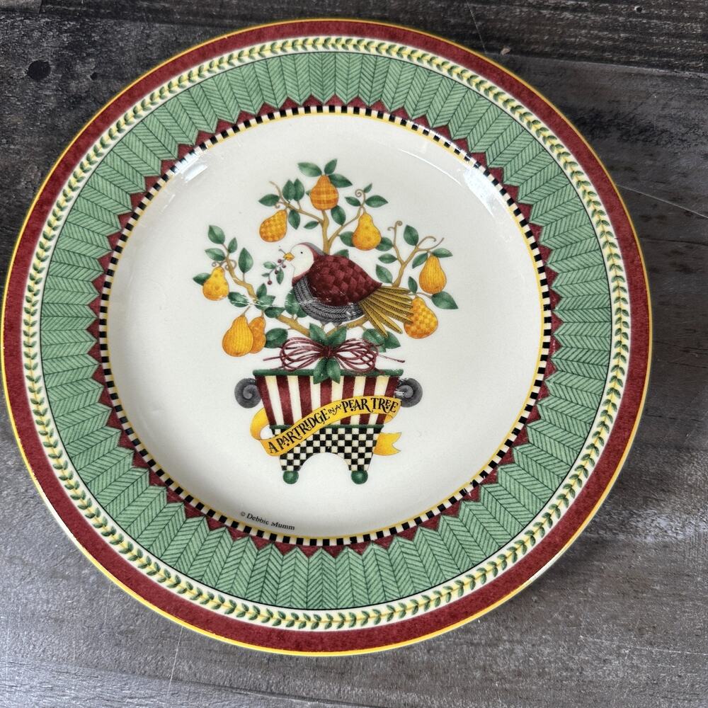 Sakura Debbie Mumm 12 Days of Christmas Salad Plate A Partridge in a Pear Tree